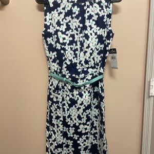 Chaps Navy and White Floral Midi Dress